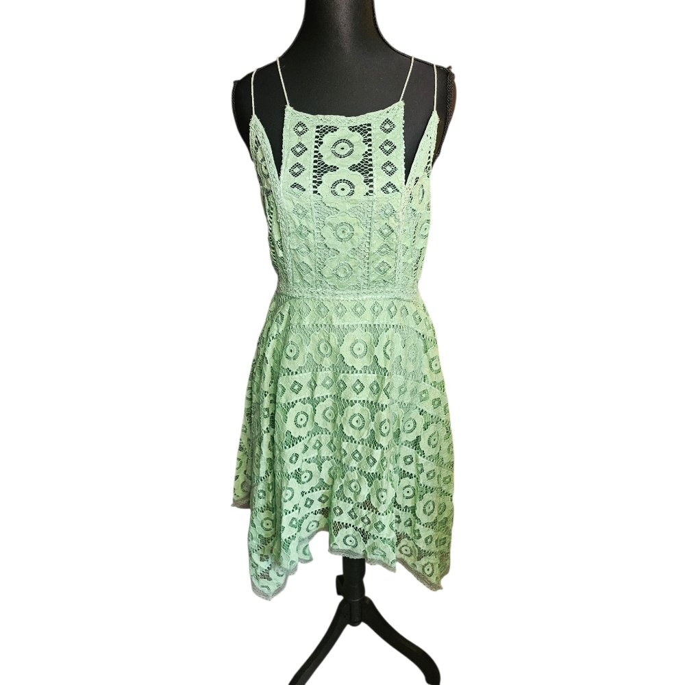 Free People Lola Lace Tiered Mini Dress 🌿 NWT Size 4 St.Patrick's Day